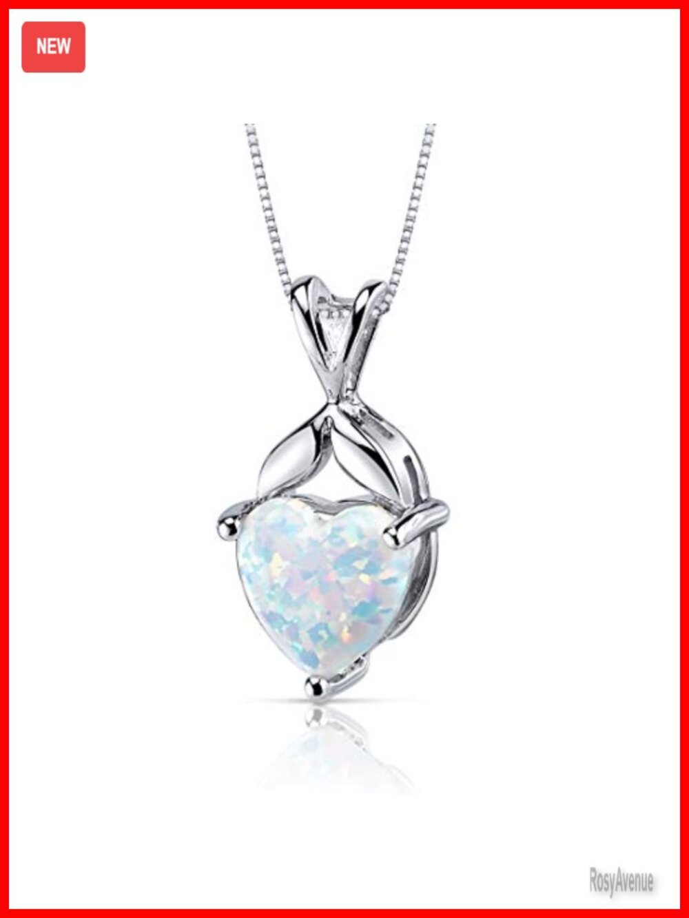 925 Sterling Silver Heart Lab Grown White Opal Pendant Necklace
